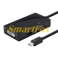 Конвертер mini Display Port (тато) на HDMI/VGA/DVI(мама) 30cm, Black, 4K/2K - Фото №1
