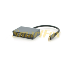 Хаб Type-C(тато) алюмінієвий, HDMI(мама)+VGA(мама), 23cm, Silver