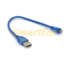 USB кабель Micro, 5pin, 3м, прозорий синій