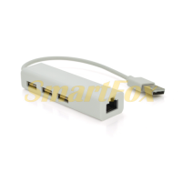 Контролер USB 2.0 to Ethernet VEGGIEG - Мережний адаптер 100/1000Mbps з проводом, RTL-8152B+FE2.2S + 3 порти USB2.0, White, Metal - Фото №1
