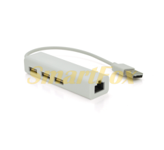 Контроллер USB 2.0 to Ethernet VEGGIEG - Сетевой адаптер 100/1000Mbps с проводом, RTL-8152B+FE2.2S  + 3 порта USB2.0, White, Metal