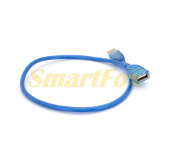 Кабель USB 2.0 AM/AF, 0.5m, прозорий синій (без пакування)