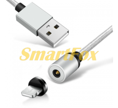 Магнитный кабель Ninja USB 2.0/Lightning, 1m, 2А, индикатор заряда, тканевая оплетка, бронированный, съемник, Blue