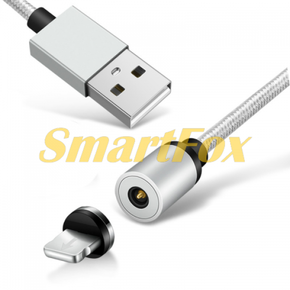Магнітний кабель Ninja USB 2.0/Lightning, 1m, 2А, індикатор заряду, тканинне обплетення, броньований, знімач, Blue
