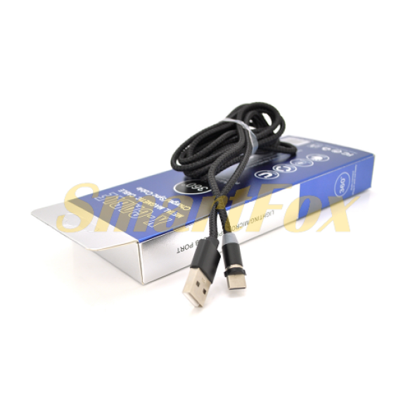 Магнитный кабель USB/Lightning PiPo, 1m, 2А, тканевая оплетка, бронированный, съемник, Black