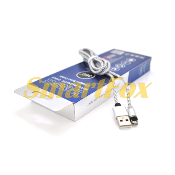 Магнитный кабель USB/Lightning PiPo, 1m, 2А, тканевая оплетка, бронированный, съемник, Silver