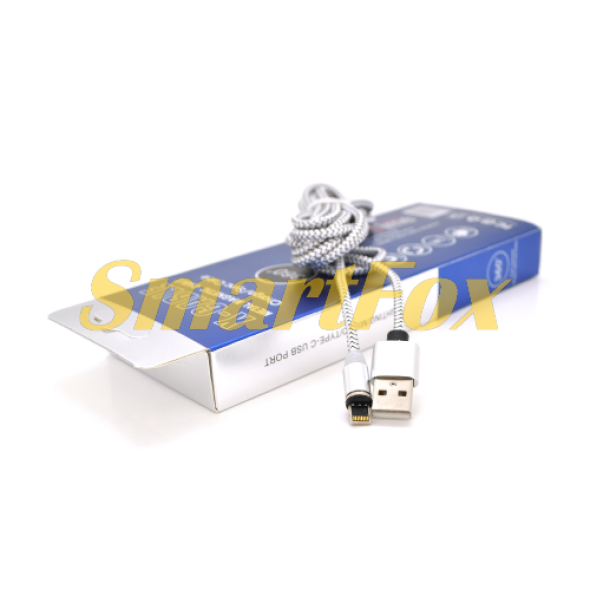 Магнітний кабель USB/Lightning PiPo, 2m, 2А, тканинна обплетення, броньований, знімач, Silver