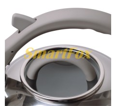 Чайник Kamille Сірий 2.8л з нержавіючої сталі зі свистком та скляною кришкою для індукції та газу