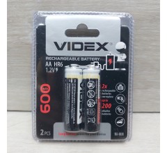 Аккумулятор VIDEX Rechargeable R-6 600mAh 1.2V (HR6,size AA,NiMN) (цена за 1шт, продажа упаковкой 2 шт.)