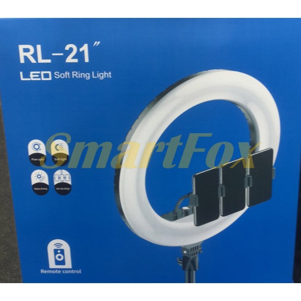 Лампа LED для селфи кольцевая светодиодная RL-21 55см (3 крепления + пульт + чехол)