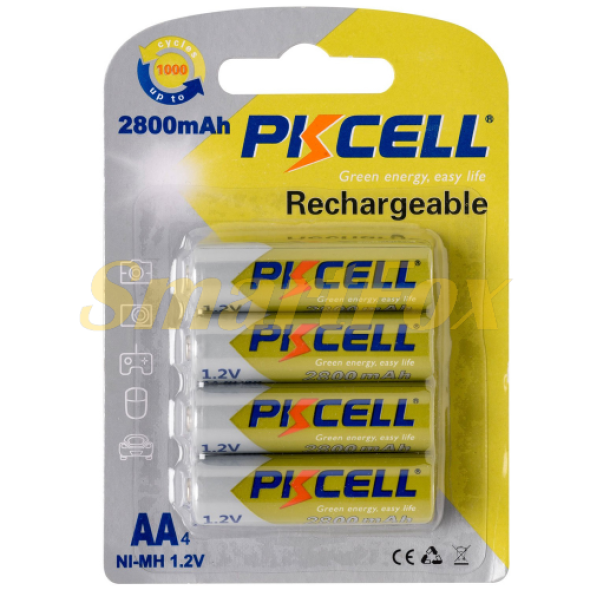 Аккумулятор PKCELL 1.2V AA 2800mAh NiMH Rechargeable Battery, 4 штуки в блистере цена за блистер