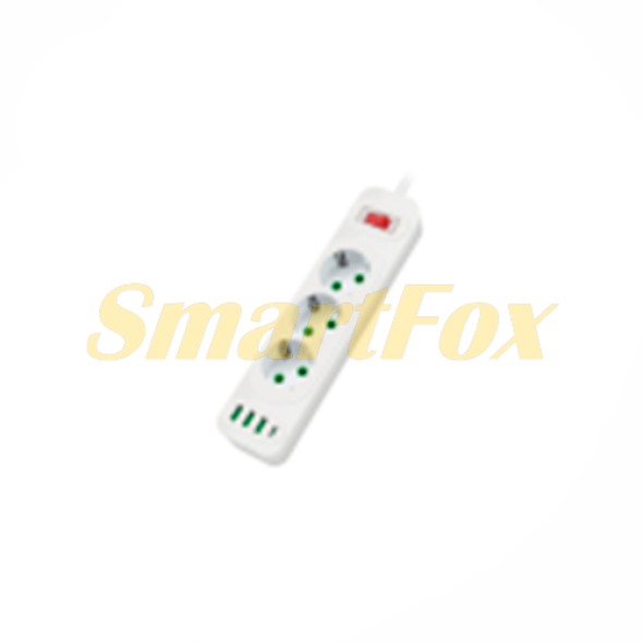 Сетевой фильтр F23, 3 розетки EU, кнопка включения с индикатором, 2 м, 3х0,75мм, 2500W, белый