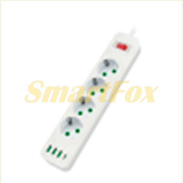 Сетевой фильтр F24, 4 розетки EU, кнопка включения с индикатором, 2 м, 3х0,75мм, 2500W, белый
