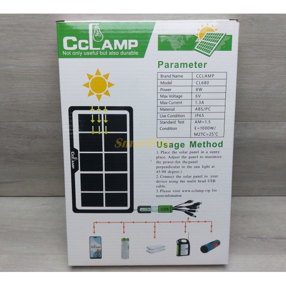 Портативна сонячна панель CcLamp CL-680 8W+ набір перехідників