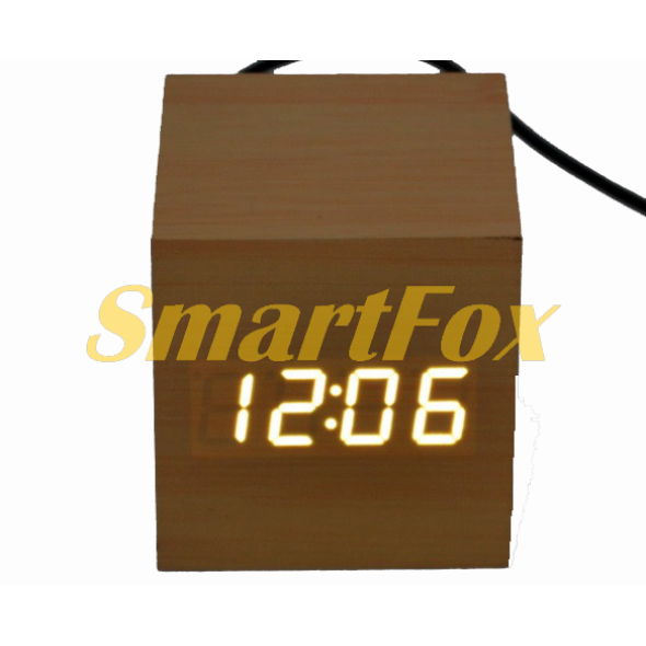 Часы настольные VST-869-6 с белой подсветкой в виде деревянного бруска