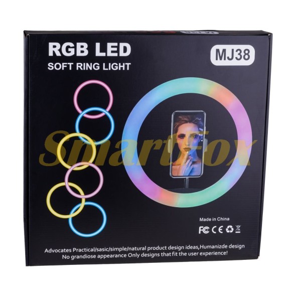 Лампа LED для селфі кільцева світлодіодна 38см RGB MJ38