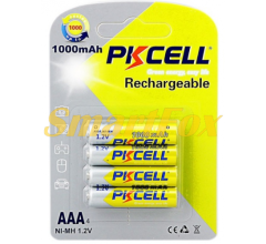 Аккумулятор PKCELL 1.2V  AAA 1000mAh NiMH Rechargeable Battery, 4 штуки в блистере цена за блистер