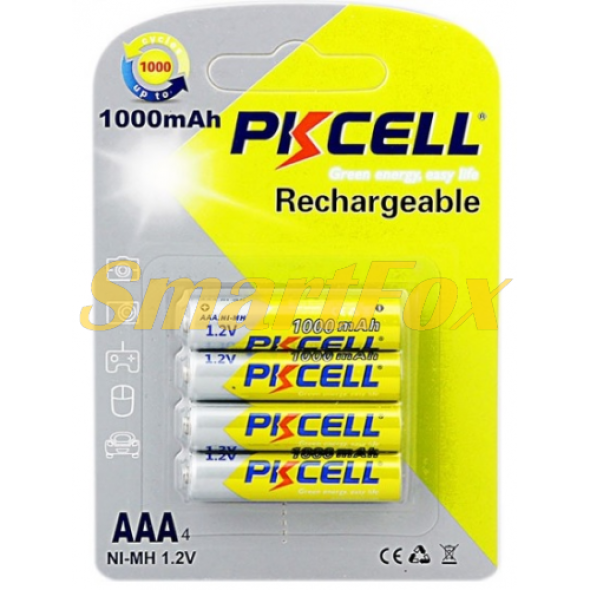 Аккумулятор PKCELL 1.2V  AAA 1000mAh NiMH Rechargeable Battery, 4 штуки в блистере цена за блистер