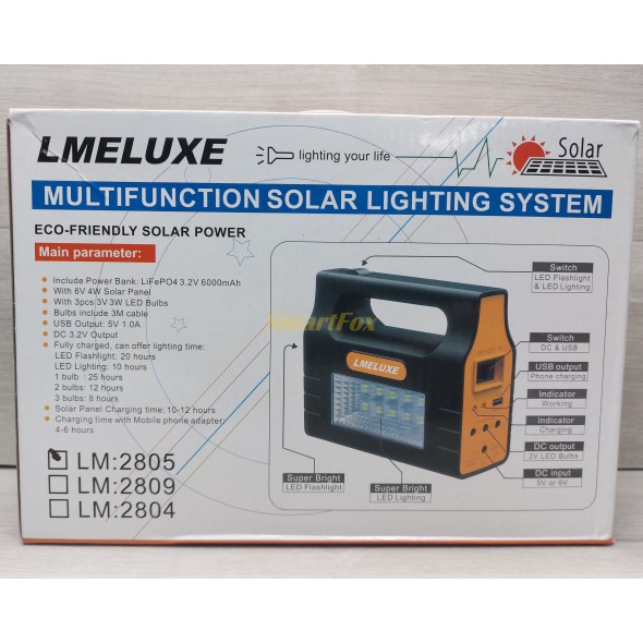 Портативная солнечная станция LmeLuxe 2805 овещение+ лампочки+power bank