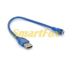 Кабель USB 2.0 (AM/Miсro 5 pin) 5м, прозорий синій, Пакет