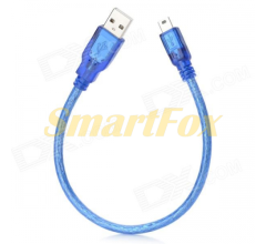 Кабель USB 2.0 AM/5P (mini USB) 5 pin 0,3м, синий прозрачный (без упаковки)