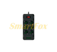 Сетевой фильтр F33, 6 розеток EU, кнопка включения с индикатором, 2 м, 3х0,75 мм, 2500W, чёрный