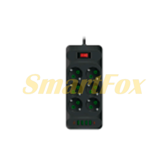 Сетевой фильтр F33, 6 розеток EU, кнопка включения с индикатором, 2 м, 3х0,75 мм, 2500W, чёрный