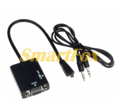 Конвертер micro HDMI (тато) на VGA(мама) 30cm, Black + Audio