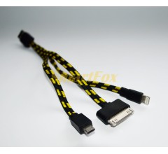 Кабель USB 3 в 1 microUSB (V8)/IPHONE 4/Lightning плоский тканевый si-909