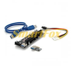 Riser PCI-EX, x1=&gt;x16, 4-pin MOLEX, SATA=&gt;4Pin, USB 3.0 AM-AM 0,6 м (синій), конденсатори PS 100 16V