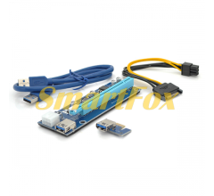 Riser PCI-EX, x1=&gt;x16, 6-pin, SATA=&gt;6Pin, USB 3.0 AM-AM 0,6 м (синій), конденсатори CS 220 16V