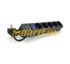 Сетевой фильтр B518U, 220В 10А, 5 розеток + 2 порта USB 2.1A, 1,8 м, сечение 3х0,75мм, черный