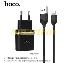 СЗУ 2USB 2,4A HOCO C12 + кабель USB/Lightning