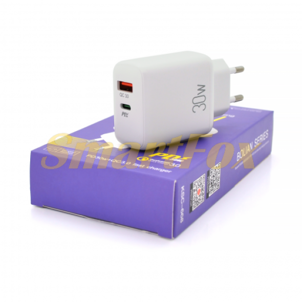 СЗУ iKAKU KSC-668 BOLIAN PD30W+QC3.0 Dual Port charger, White