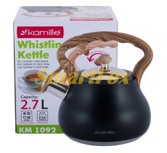 Чайник Kamille Чорний 2,7л із нержавіючої сталі зі свистком та нейлоновою ручкою KM-1092