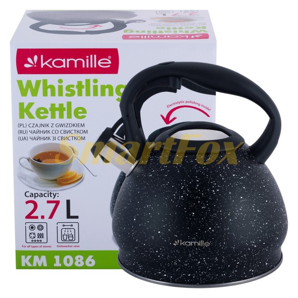 Чайник Kamille 2,7л з нержавіючої сталі зі свистком та нейлоновою ручкою KM-1086