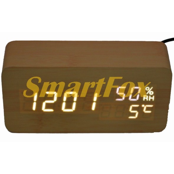 Часы настольные VST-862S-6 с белой подсветкой в виде деревянного бруска