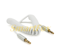 Кабель AUX Audio DC3.5 папа-папа 1.5м пружина, CCA Stereo Jack, (круглый) White cable