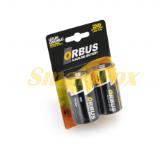 Батарейка щелочная Orbus D-R20, 2 штуки в блистере, цена за блистер