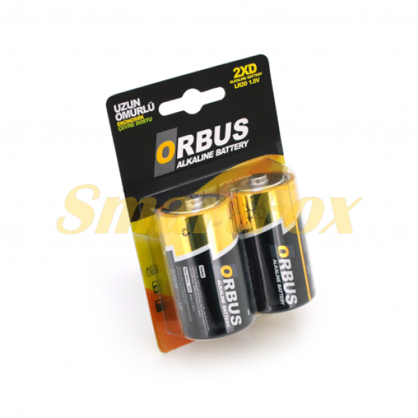 Батарейка щелочная Orbus D-R20, 2 штуки в блистере, цена за блистер