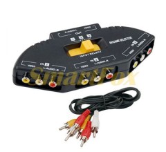 Комутатор AV&amp;amp;COMMUTATOR 3 Way Port Audio Video AV RCA Switch Selector Box Splitter &amp;amp; 3 RCA Cable