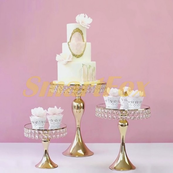 Набор подставок для десертов с кристаллами золото (набор из 3-х шт)