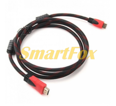 Кабель видео HDMI/HDMI 2.0m, v1.4, OD-7.4mm, 2 фильтра, оплетка, круглый Black/RED