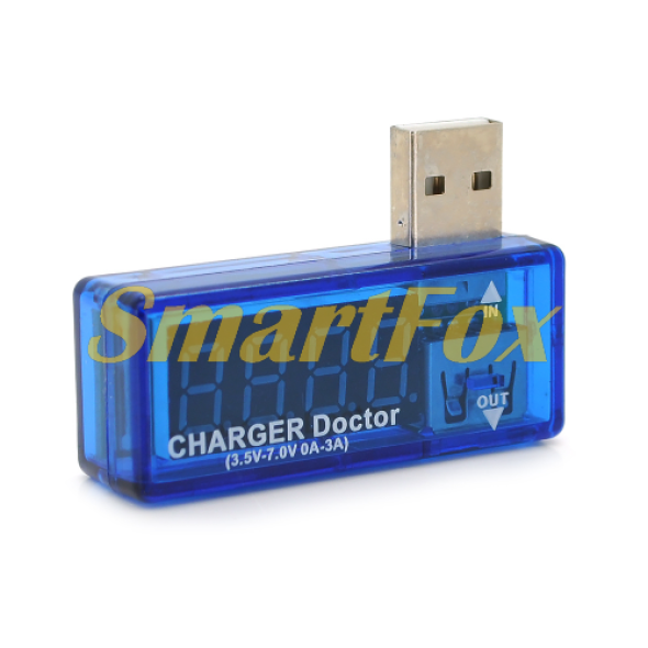 USB тестер Charger Doctor напруги (3-7.5V) та струму (0-2.5A) Blue, загнутий