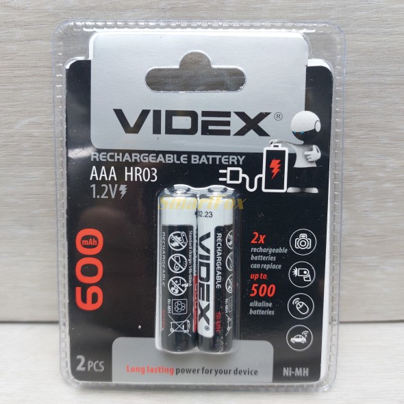 Аккумулятор VIDEX Rechargeable R-03 600mAh 1.2V (HR03,size AAA,NiMN) (цена за 1шт, продажа упаковкой 2 шт.)