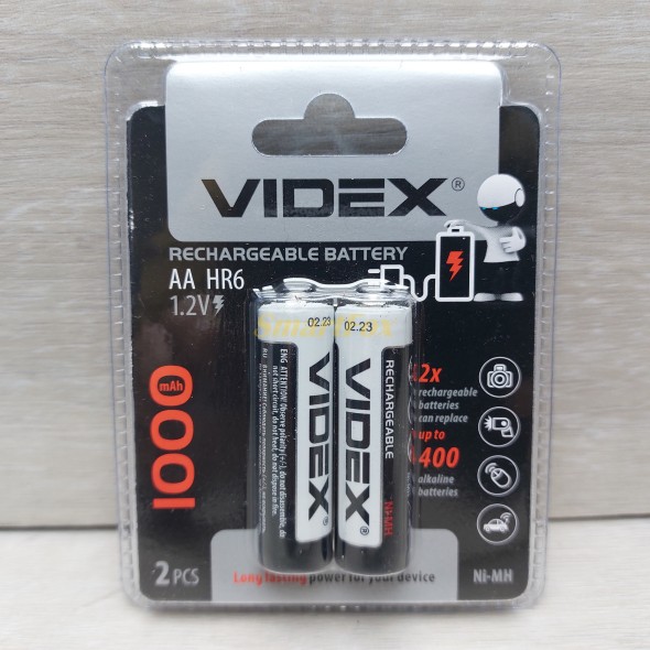Акумулятор VIDEX Rechargeable R-6 1000mAh 1.2V (HR6, AA, NiMN) (ціна за 1шт, продаж упаковкою 2 шт.)