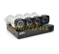 Комплект видеонаблюдения Outdoor 015-4-2MP Pipo (4 уличных камеры, кабеля, блок питания, видеорегистратор APP-Xmeye)