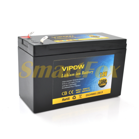 Акумуляторна батарея літієва Vipow 12 V 10A з елементами Li-ion 18650 з вбудованою платою ВМS, (3S5P) (151х65х94(100))мм