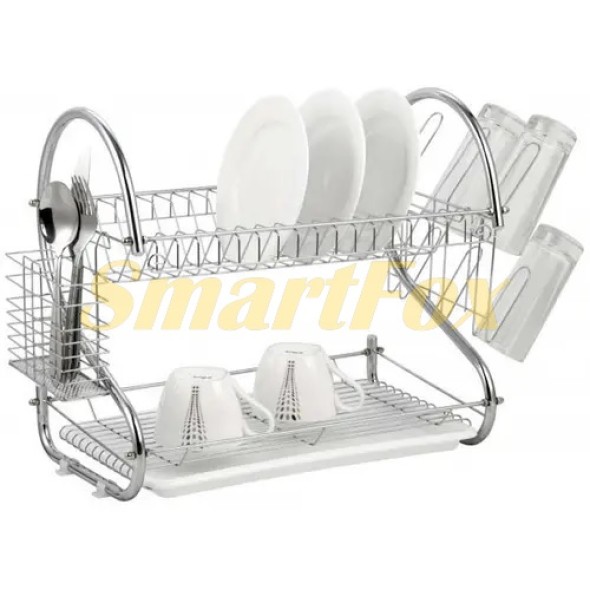 Сушилка для посуды настольная A-PLUS 1154 с навесными карманами для приборов и чашек с поддоном
